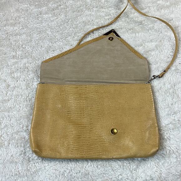Vintage 80s Mr. M of New York Faux snakeskin yellow envelope shoulder bag purse - Picture 7 of 10